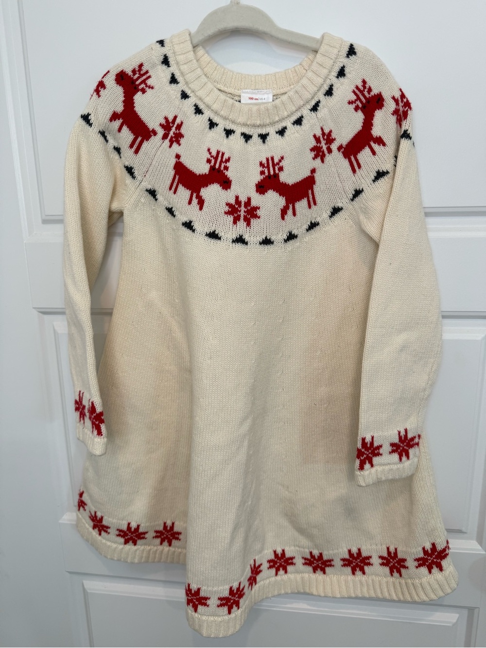 Hanna Andersson Girls Reindeer Fair Isle Sweater Dress White Red Size Size 4